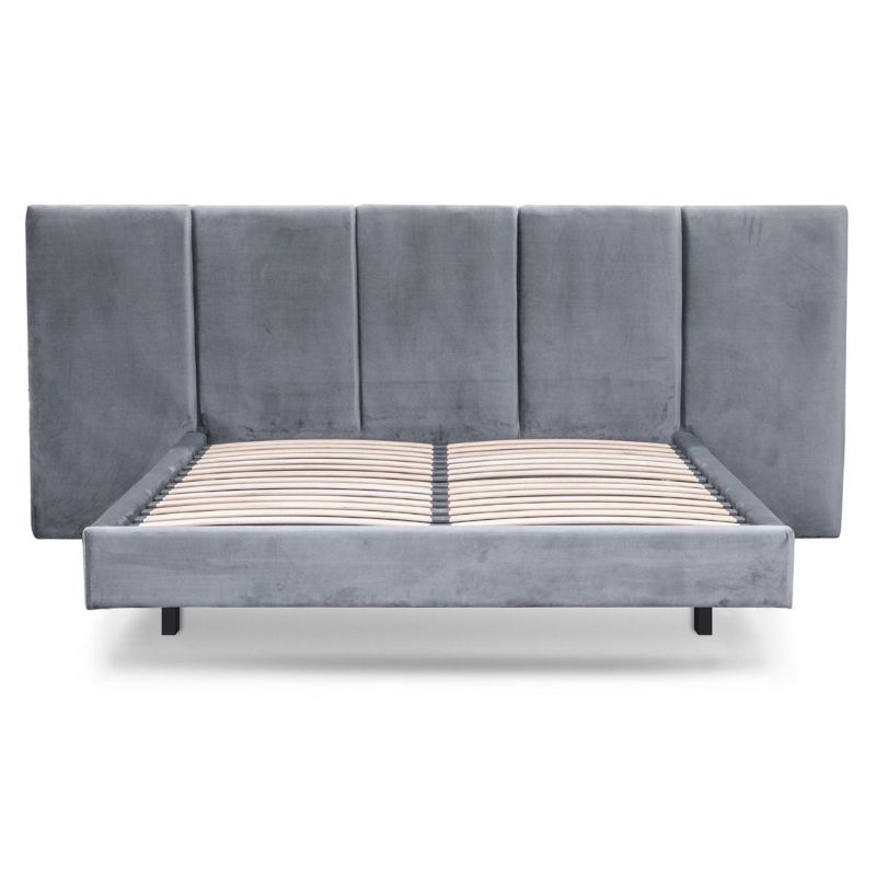 Marlingate King Bed Frame Charcoal Velvet Front View Without Bed