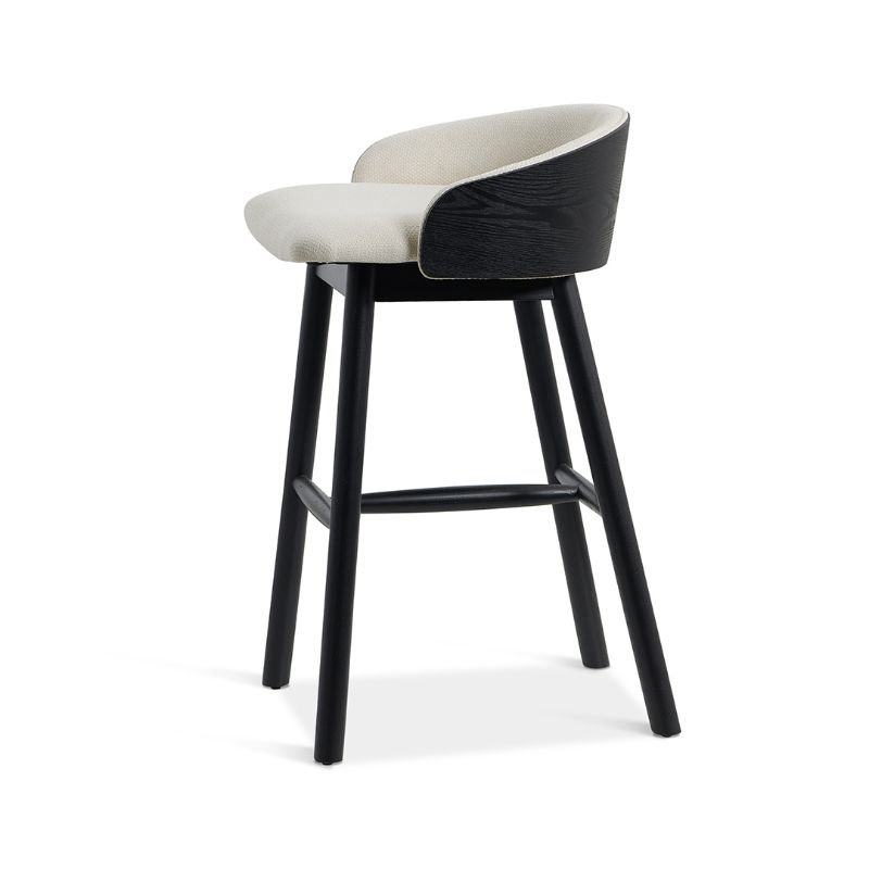 Maxwell 65CM Wooden Bar Stool Beige Fabric Beige And Black Side