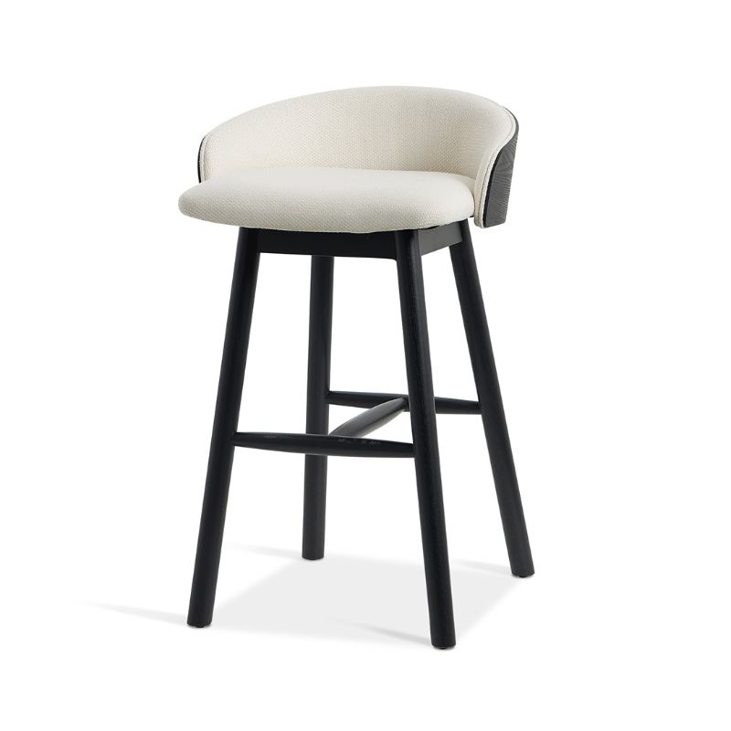 Maxwell 65CM Wooden Bar Stool Beige Fabric Beige And Black