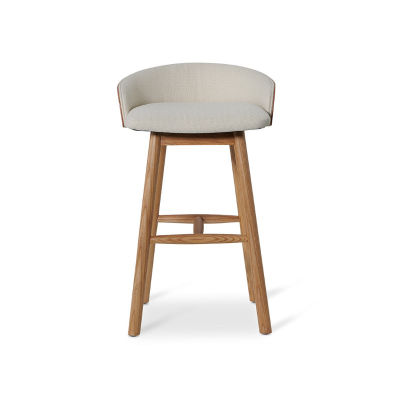 Maxwell 65CM Wooden Bar Stool Beige Fabric Beige And Natural Front