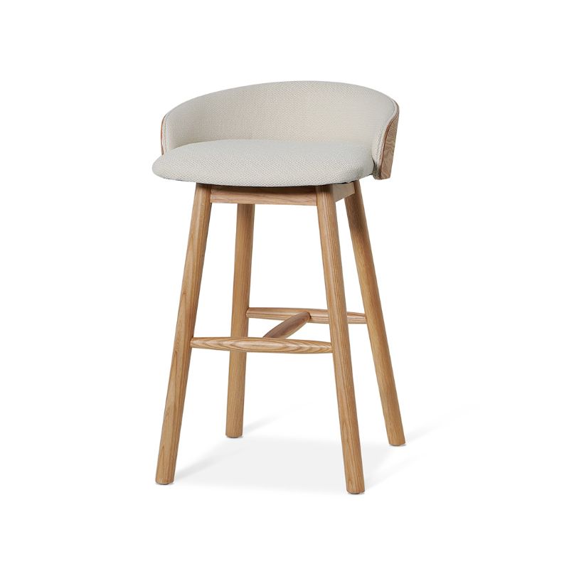 Maxwell 65CM Wooden Bar Stool Beige Fabric Beige And Natural