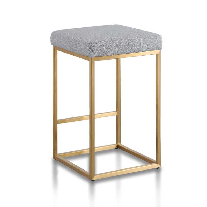 McCrae 63MC Pepper Boucle Bar Stool Brushed Gold Base Angle View