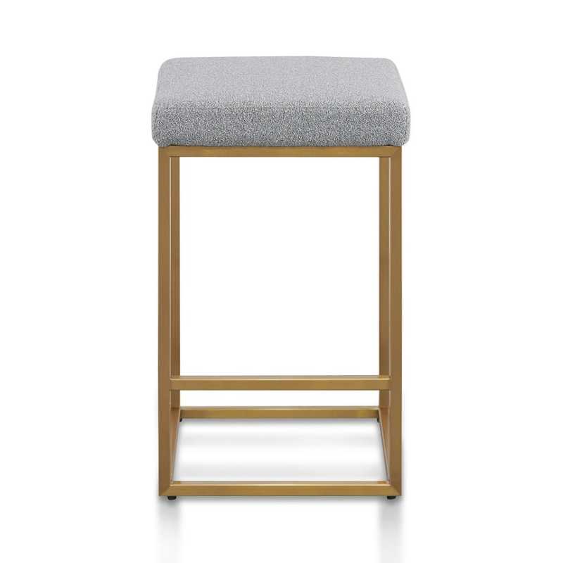 McCrae 63MC Pepper Boucle Bar Stool Brushed Gold Base Front View