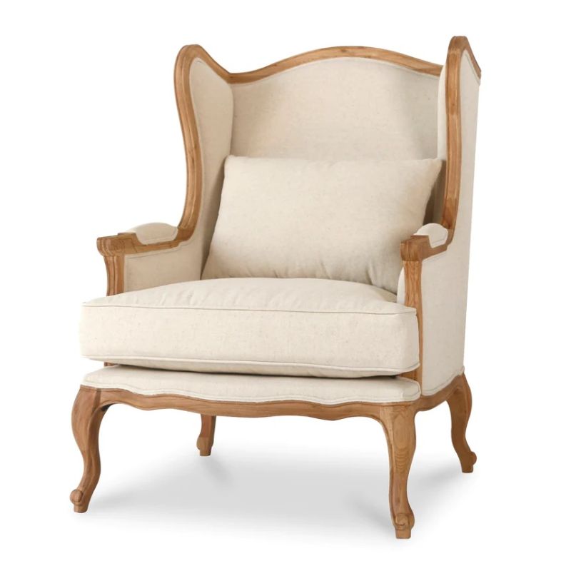 Melville Fabric Wingback Armchair Light Beige Angle