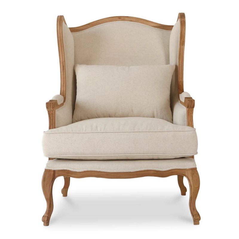 Melville Fabric Wingback Armchair Light Beige Front