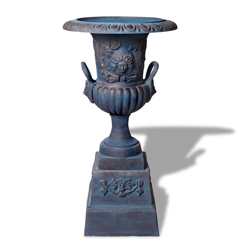 Milano Cast Iron Garden Urn And Pedestal Set Blue Bronze