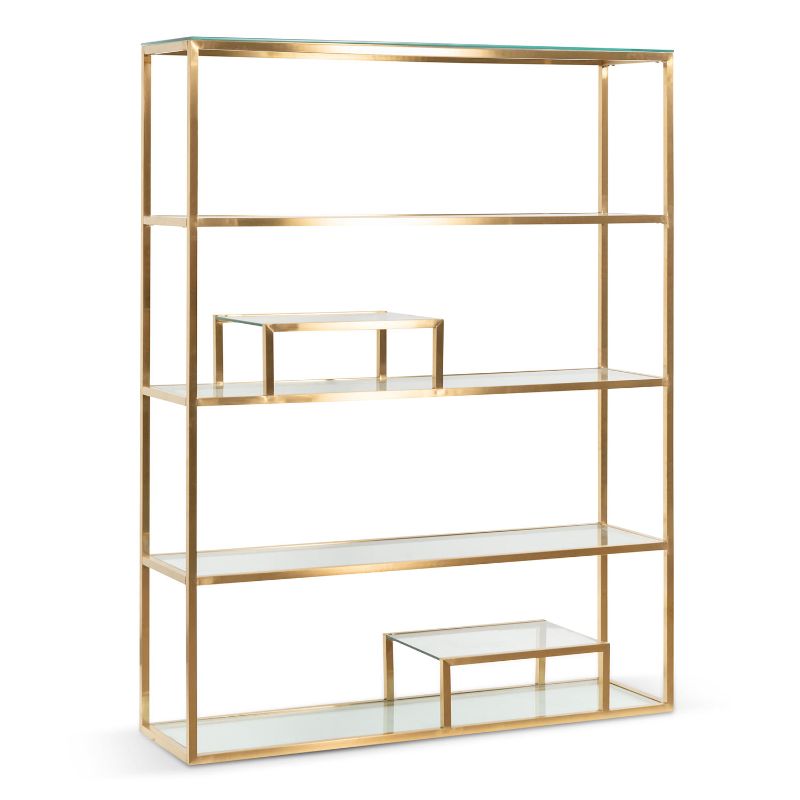 Millstone Glass Console Table Brushed Gold Base Angle