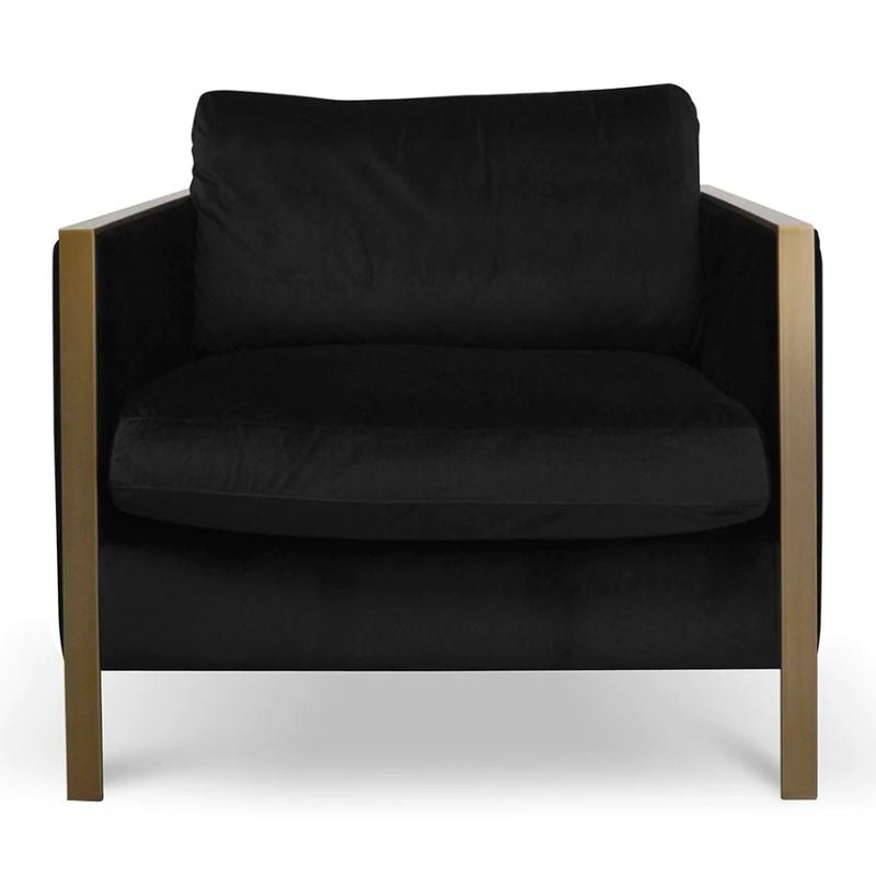 Nectar Fabric Armchair In Black Velvet Front View