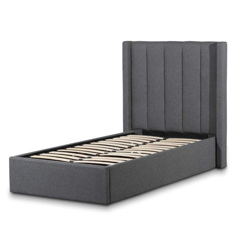 Northridge Fabric Single Bed Frame Charcoal Grey Angle