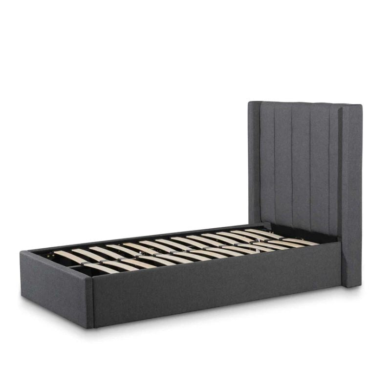 Northridge Fabric Single Bed Frame Charcoal Grey Side Angle