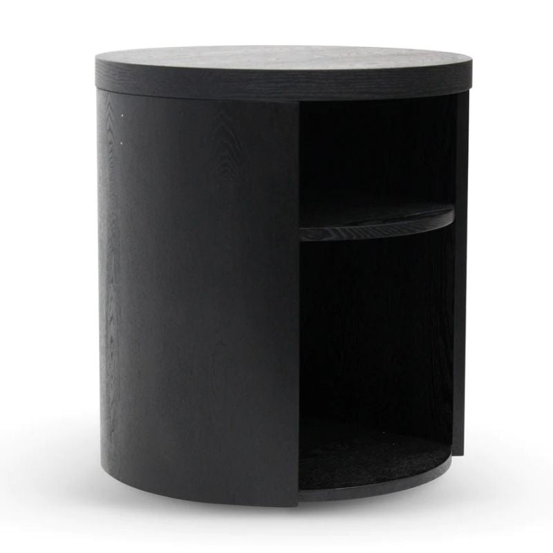 Northwood Round Wooden Bedside Table Black Mountain Angle