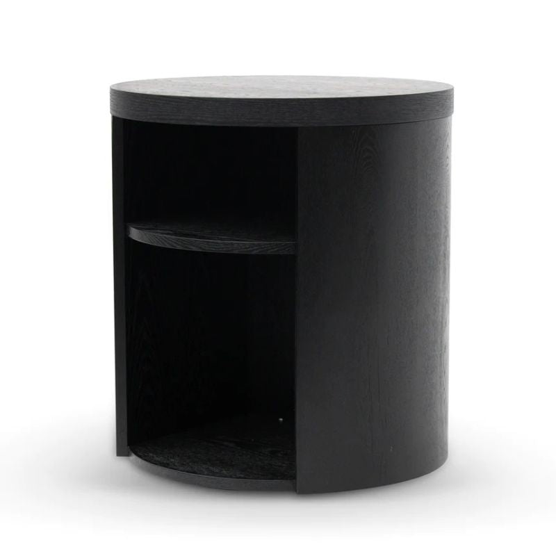Northwood Round Wooden Bedside Table Black Mountain Side