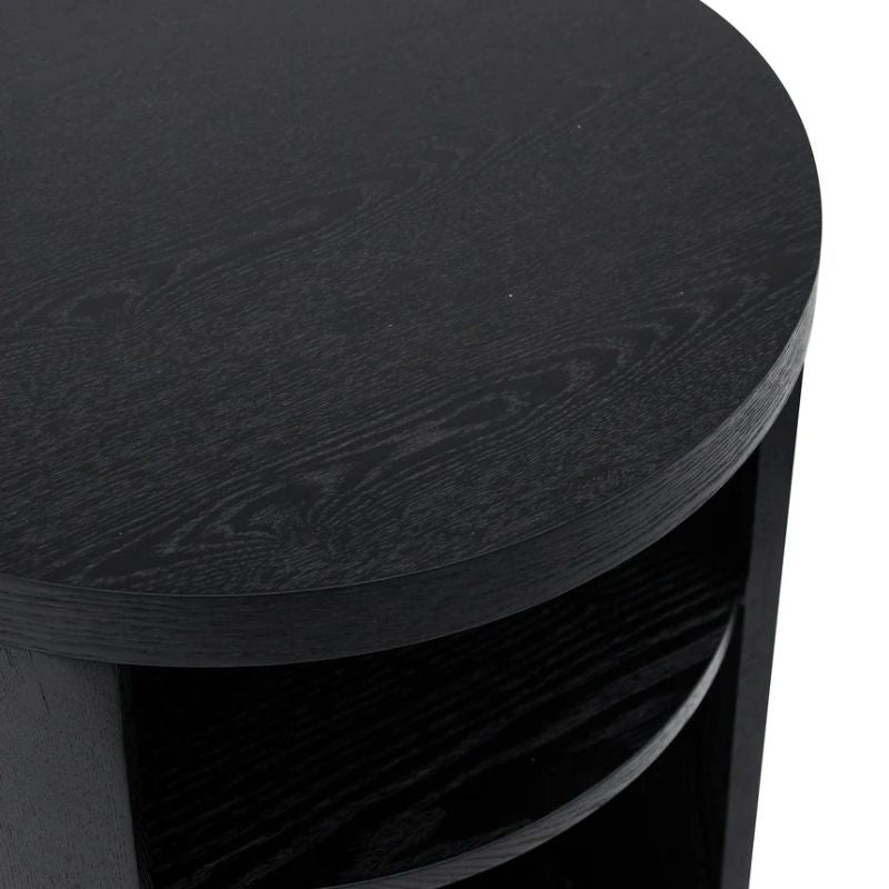 Northwood Round Wooden Bedside Table Black Mountain Top
