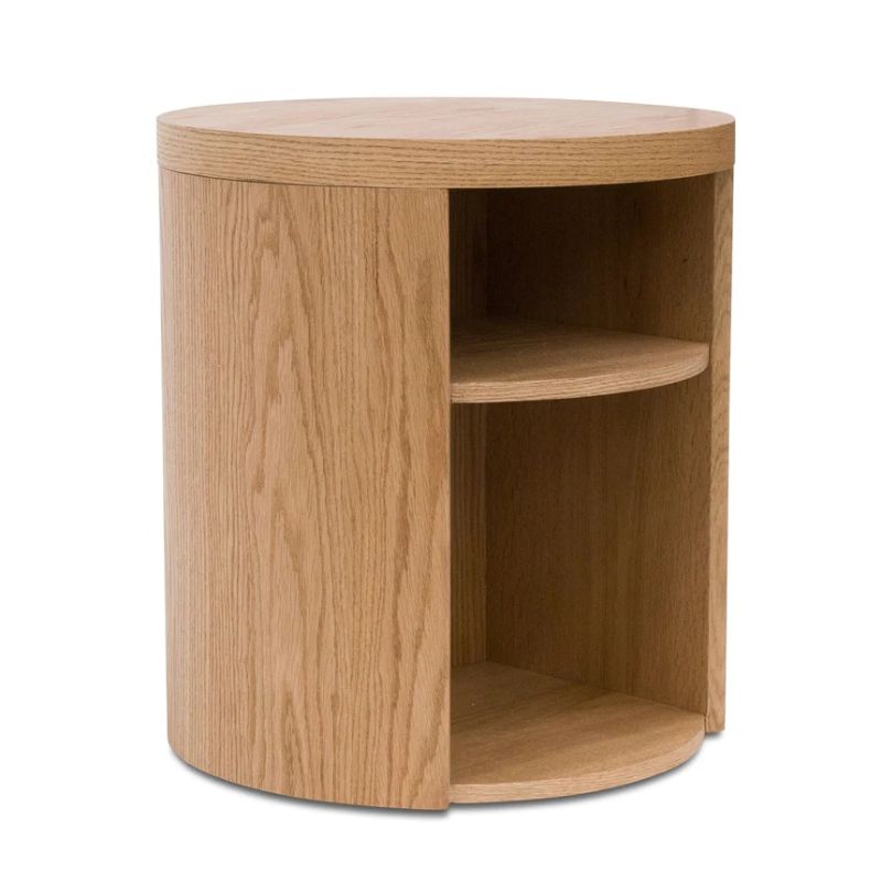 Northwood Round Wooden Bedside Table Natural Right Side