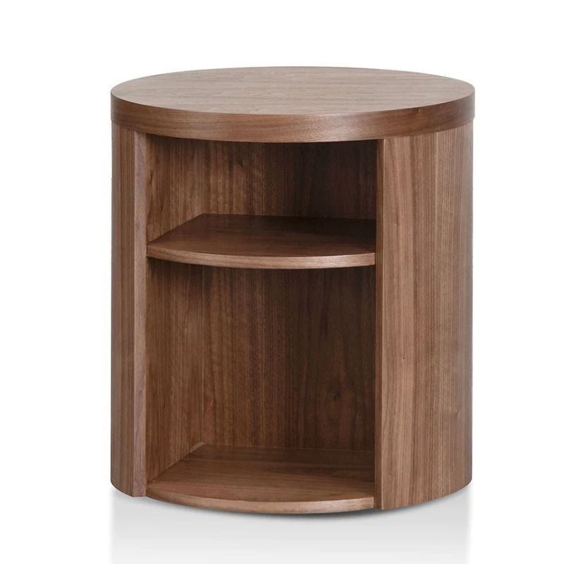 Northwood Round Wooden Bedside Table Walnut Angle
