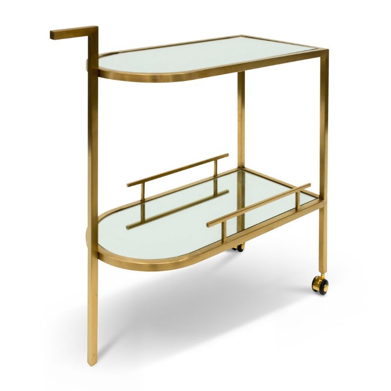Oakhurst Bar Cart With Mirror And Gold Base Front View