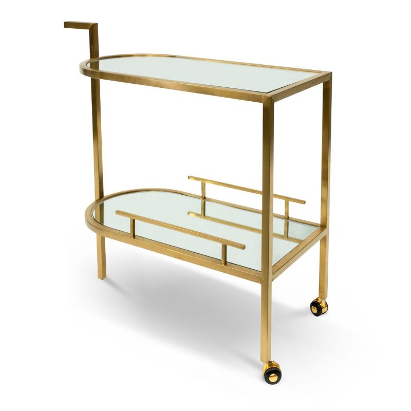 Oakhurst Bar Cart With Mirror And Gold Base Side View