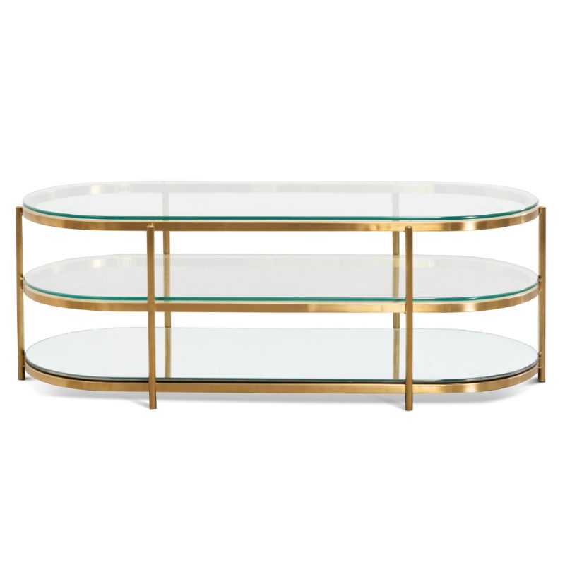 Ohara 120CM Glass Oval Coffee Table Bushed Gold Front