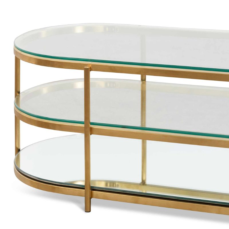 Ohara 120CM Glass Oval Coffee Table Bushed Gold Side View