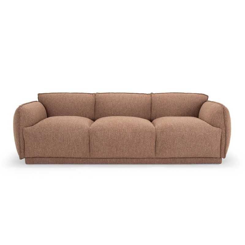 Oldfield 3 Seater Fabric Sofa Rustic Brown Boucle Front View