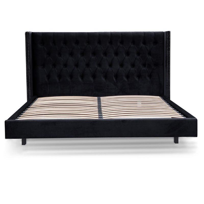 Olmewood King Bed Frame Black Front View Without Bed