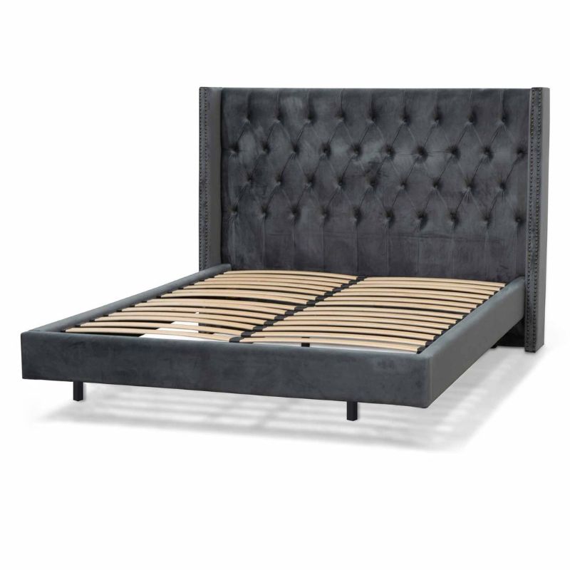 Olmewood King Bed Frame Charcoal Angle Without Bed