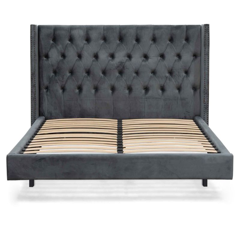 Olmewood King Bed Frame Charcoal Front View Frame