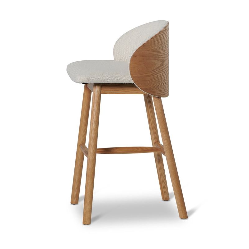 Oxford 65CM Wooden Bar Stool Beige Fabric Side View