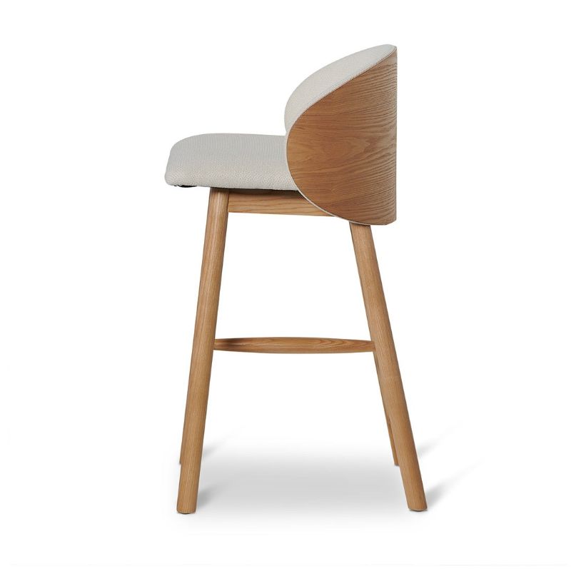 Oxford 65CM Wooden Bar Stool Beige Fabric Side With Backrest