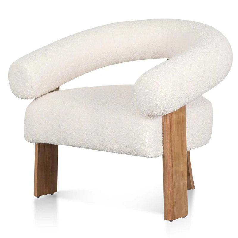 Paxton Ivory White Boucle Armchair Natural Legs Angle