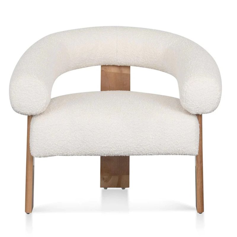 Paxton Ivory White Boucle Armchair Natural Legs Front