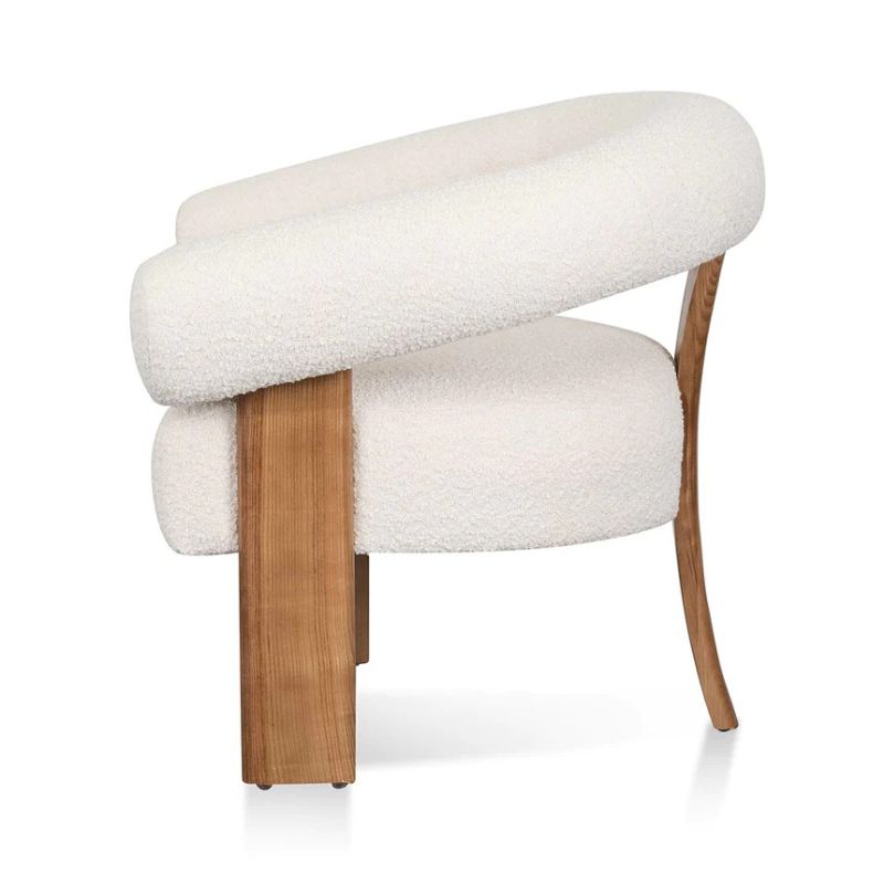 Paxton Ivory White Boucle Armchair Natural Legs Side