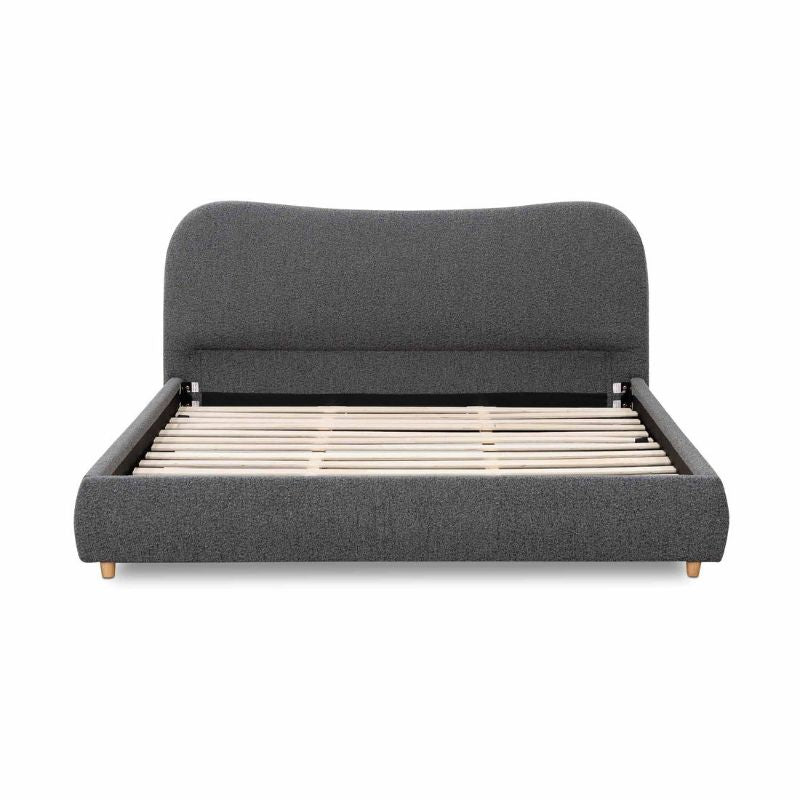 Pebblegate King Bed Frame Charcoal Boucle Front View