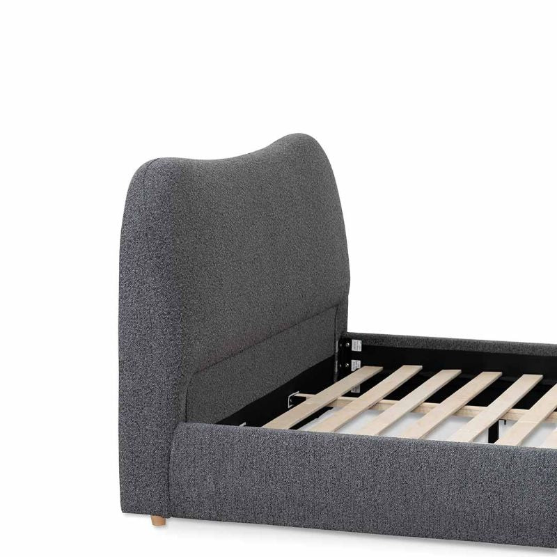 Pebblegate King Bed Frame Charcoal Boucle Head View