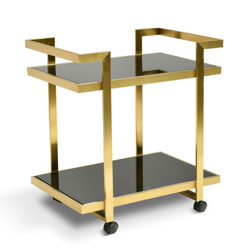 Point Tempered Glass Bar Cart Gold Base Side View