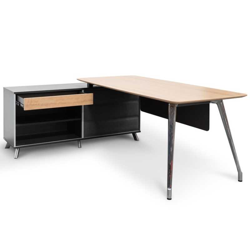 Riverview 200CM Left Return Office Desk Natural And Black Angle View