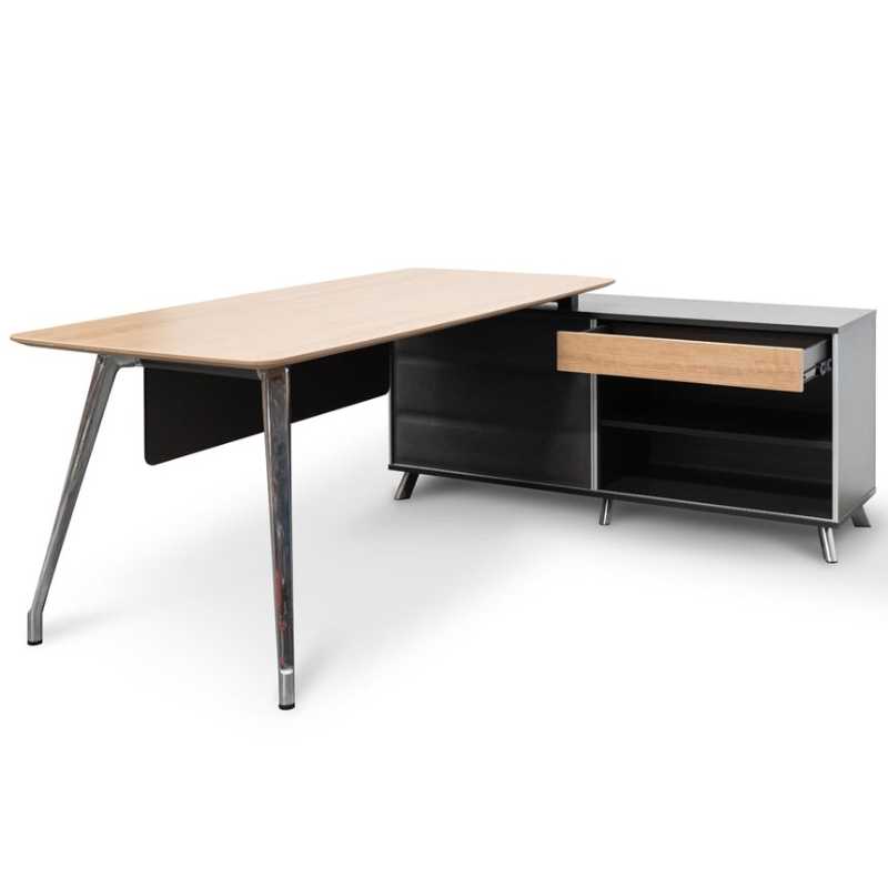 Riverview 200CM Right Return Office Desk Natural And Black Angle View