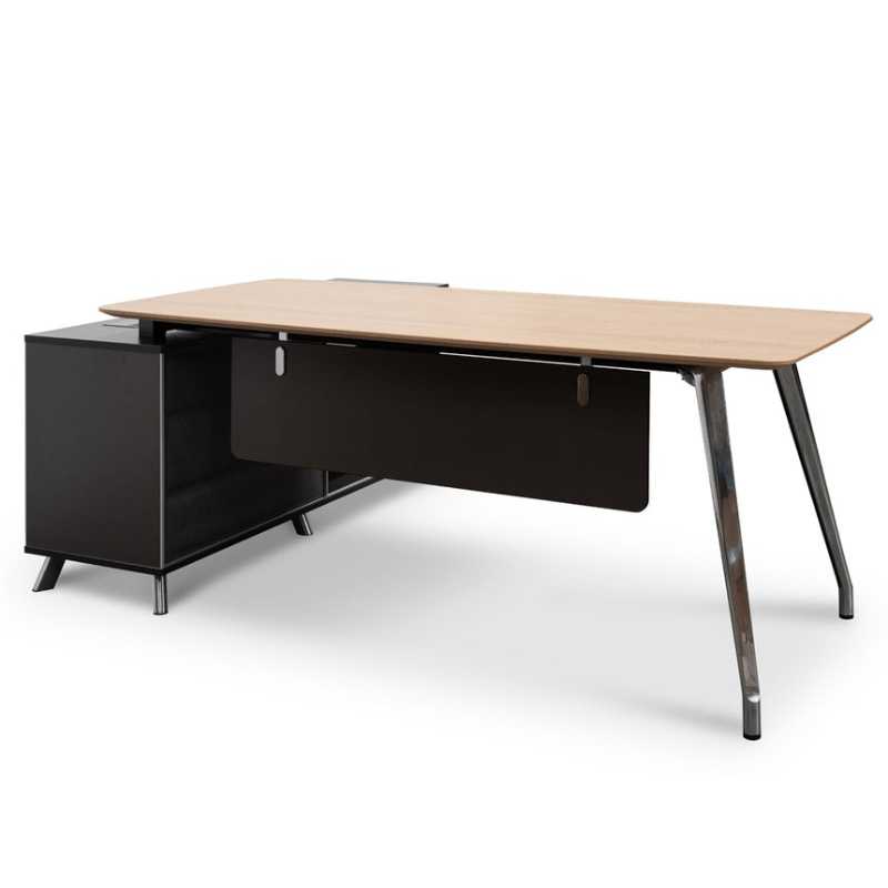 Riverview 200CM Right Return Office Desk Natural And Black Back Side View