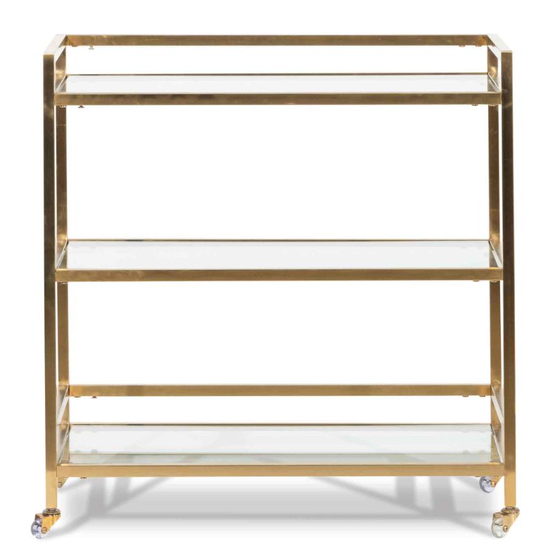 Scarborough Glass Bar Cart Brushed Gold Base Front View
