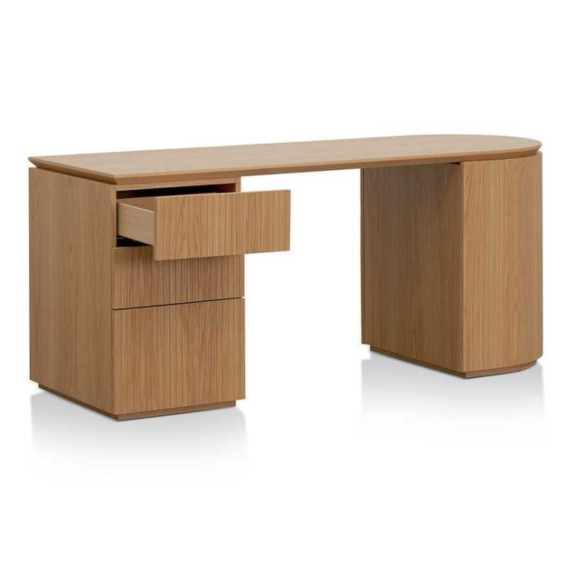 Silverstone 177CM Left Drawer Office Desk Natural First Drawer Open View