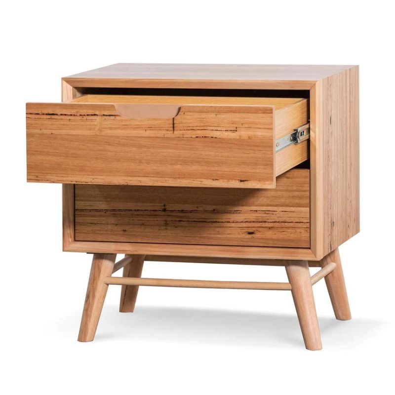 Stanford Bedside Table Wormy Chestnut Open Drawer