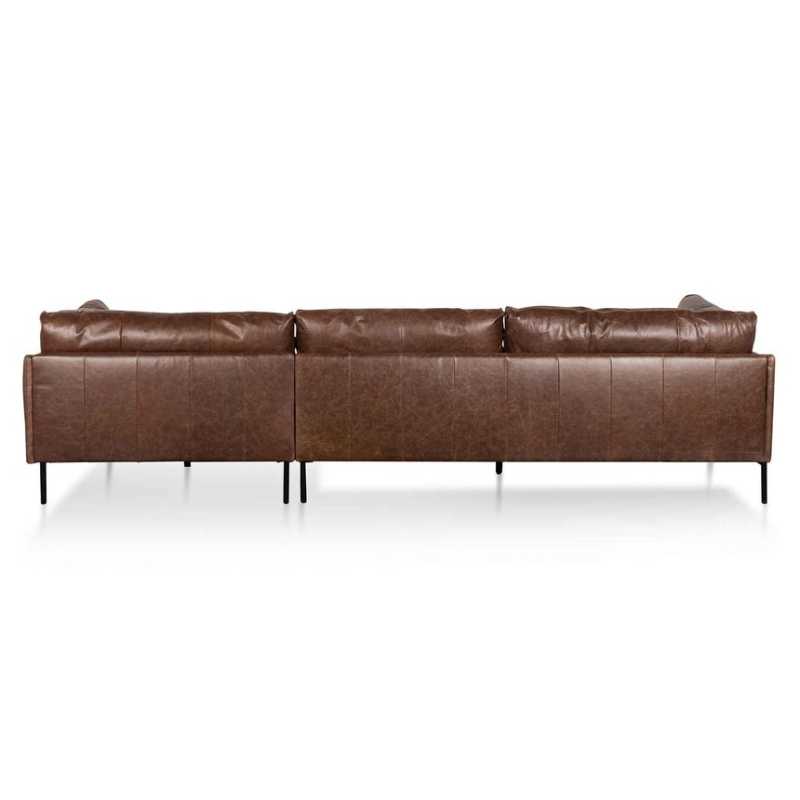 Sunrisebay 4 Seater Chaise Leather Sofa Dark Brown Back Side View