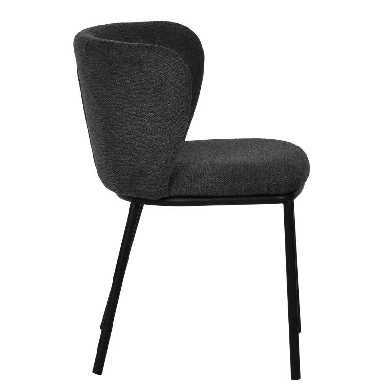 Thackeray Fabric Dining Chair Set Of 2 Charcoal Grey Front View