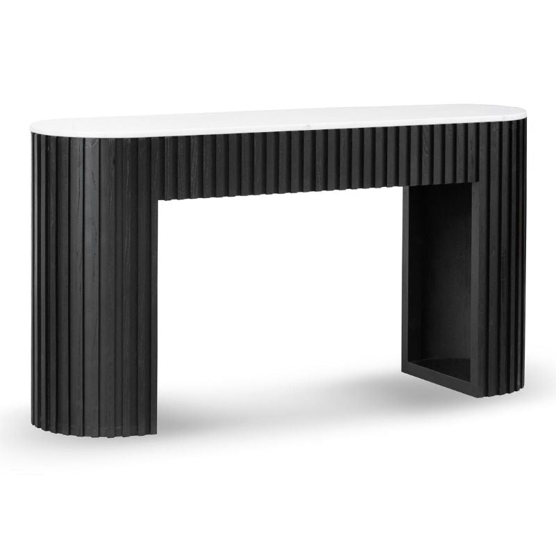 Torrance 160CM 16M White Marble Console Table Black Angle View