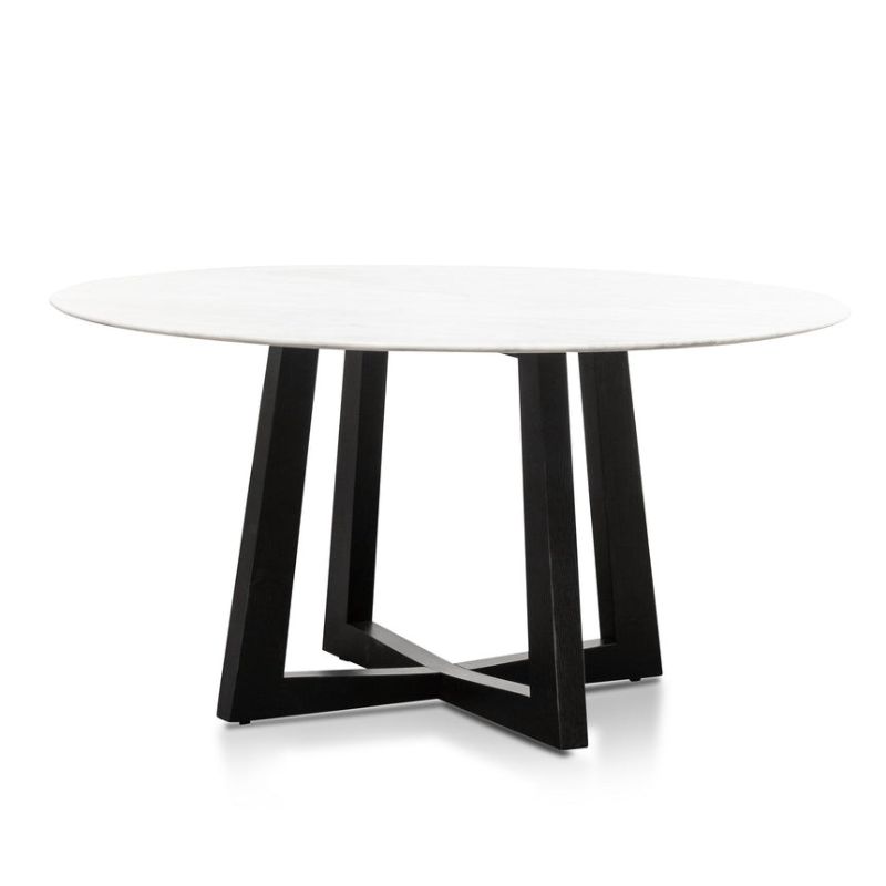 Trentfield 150CM Round Marble Dining Table Black Front View