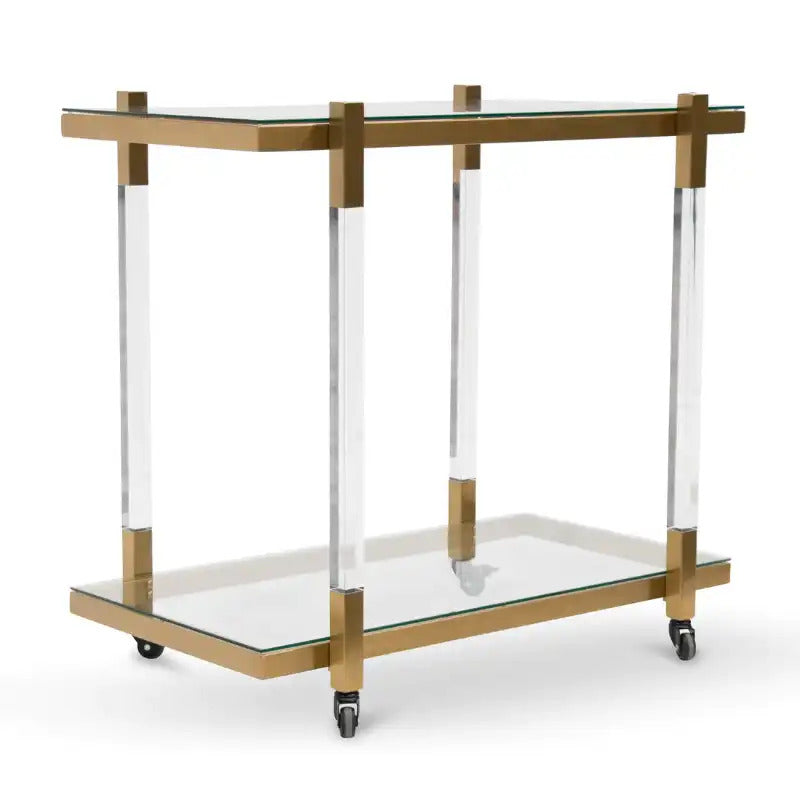 Upton Glass Bar Cart Brushed Gold Angle View