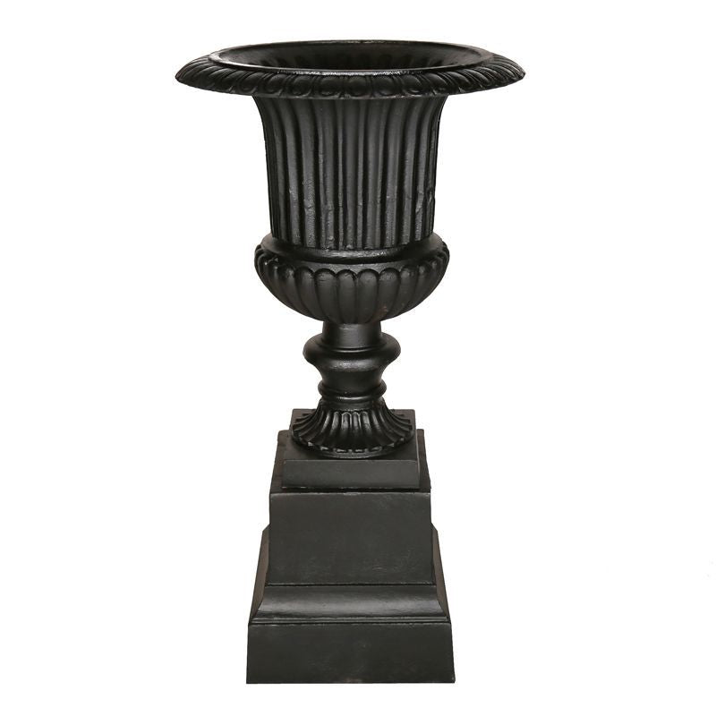 Venetian Fluted Urn And Base Set Black