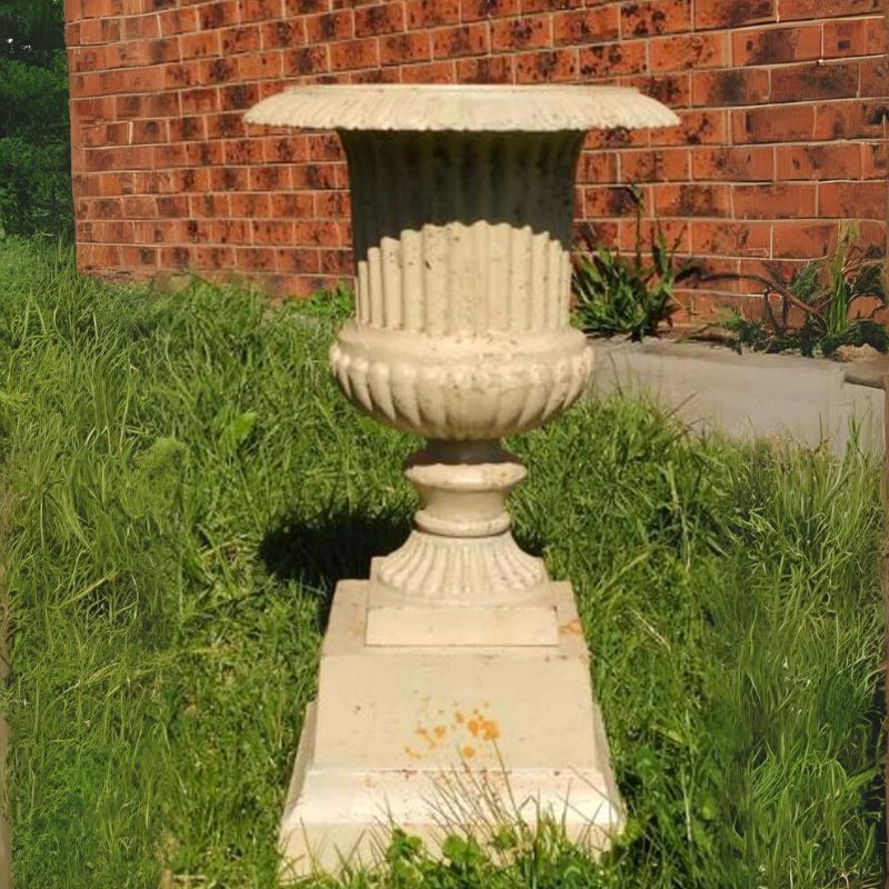 Venetian Fluted Urn And Base Set Rust