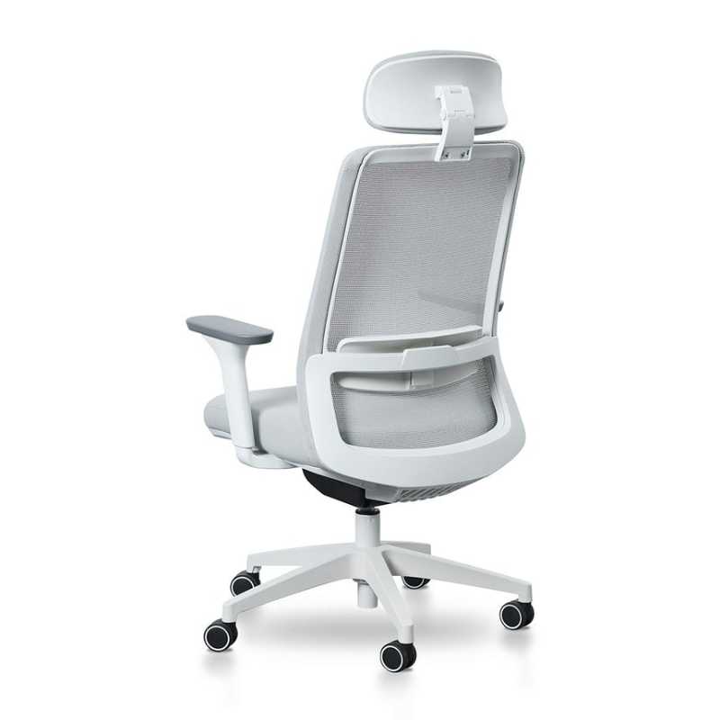 Viewcrest Mesh Office Chair Cloud Grey With White Base Back Side Corner View