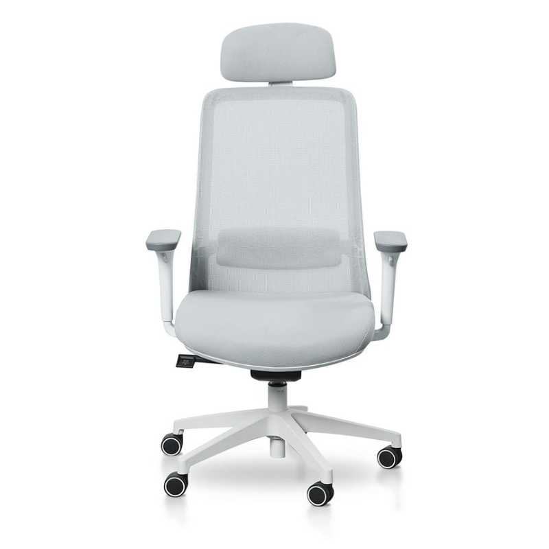 Viewcrest Mesh Office Chair Cloud Grey With White Base Front View